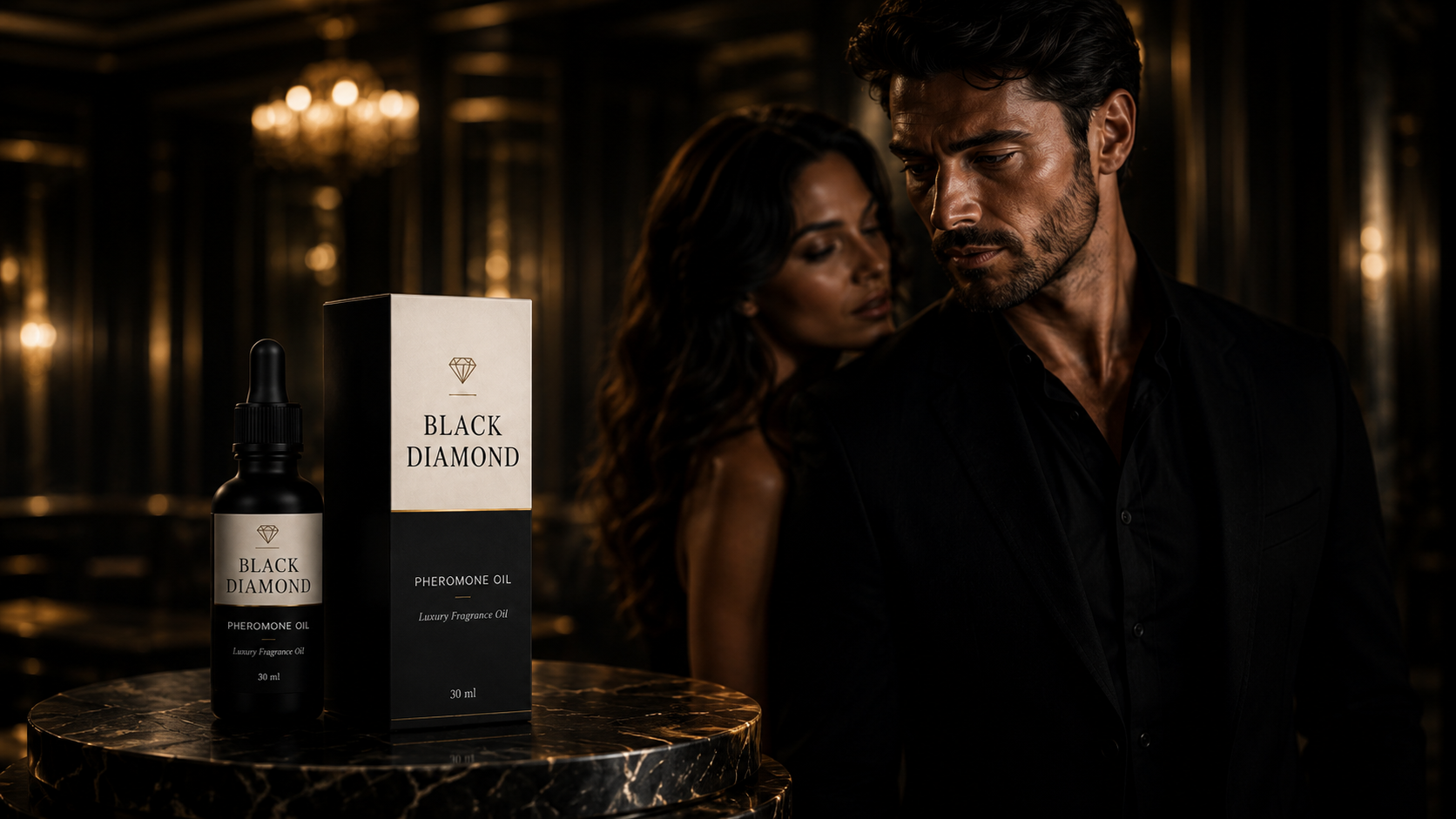 Black Diamond زيت عطري مركز في مشهد فاخر قريب